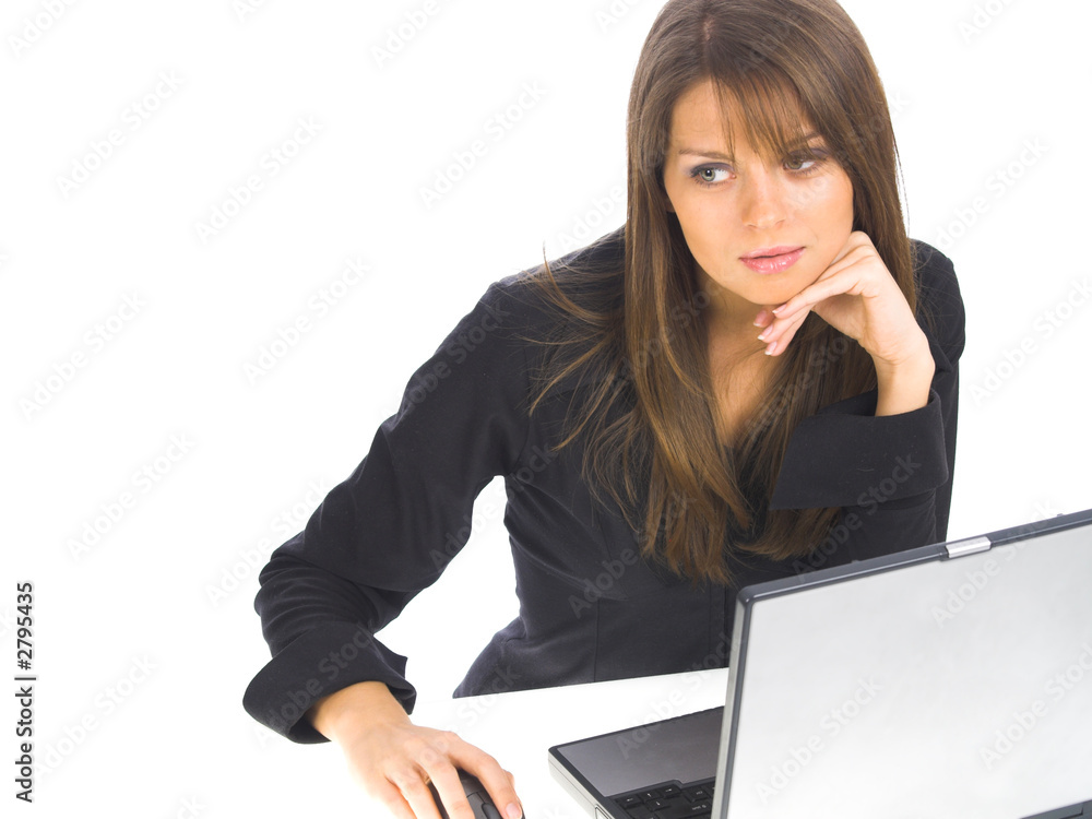 smiling businesswoman sitting at computer. smiling businesswoman sitting at computer.