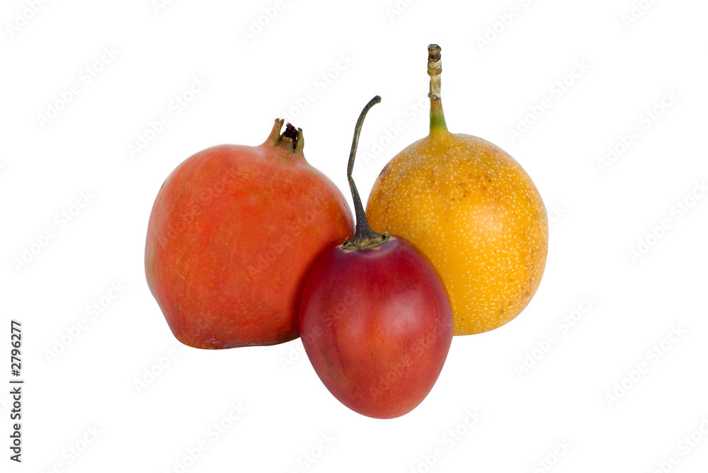 pomegranate, tamarillo and granadilla fruits pomegranate, tamarillo and granadilla fruits