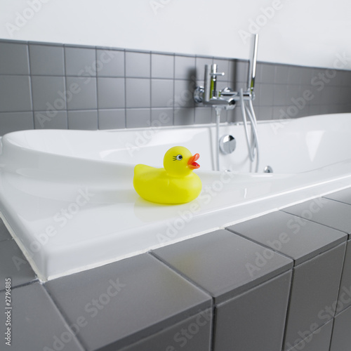 little yellow rubber duck in the bathroom