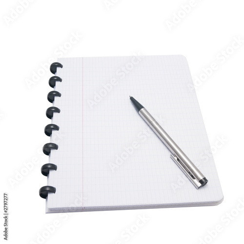 exercise book with pen