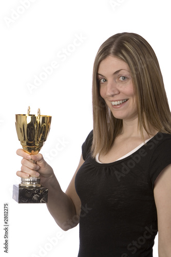 pretty woman holding a trophy