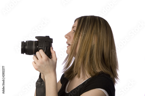 pretty woman using camera