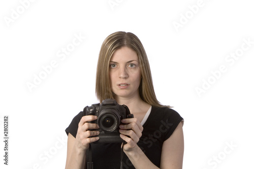 pretty woman with camera at ready