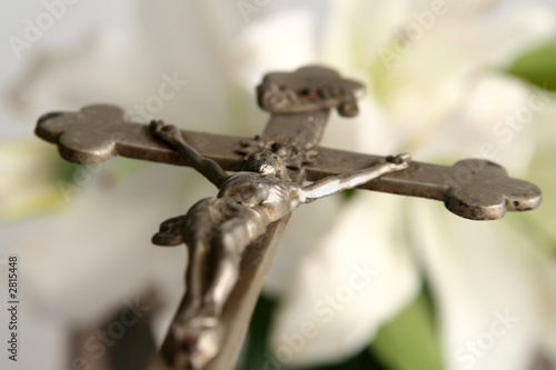 cross and easter lilies