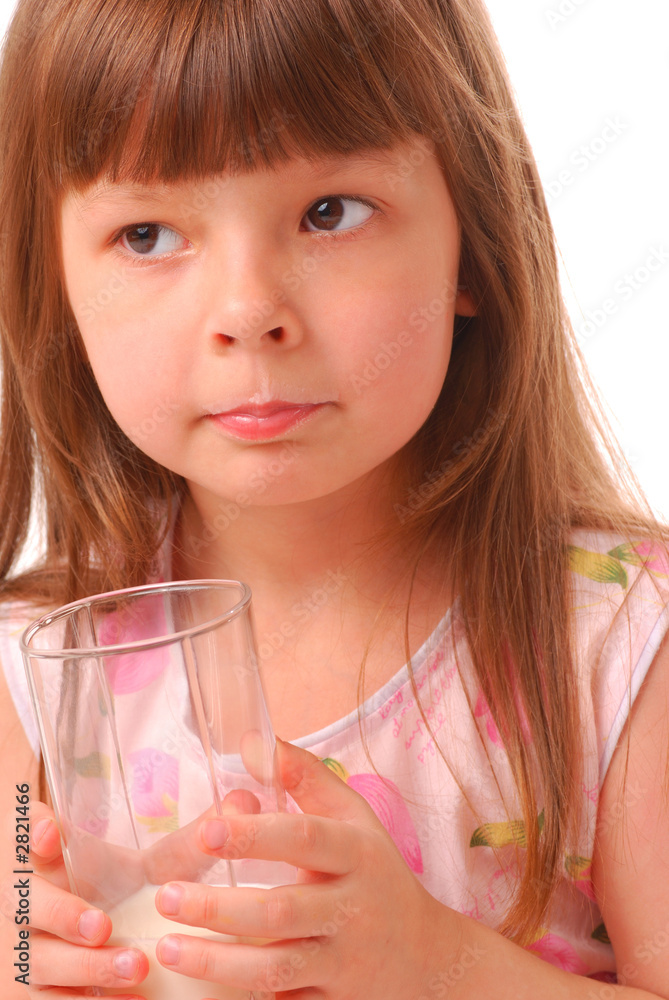 girl with milk-moustache holding glass of milk girl with milk-moustache holding glass of milk
