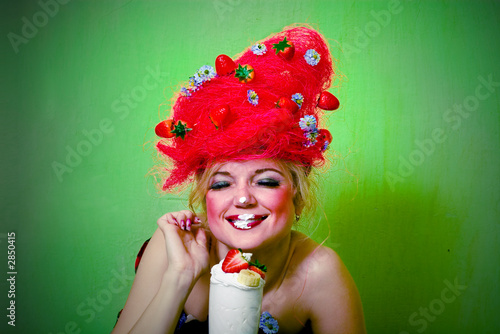 strawberry girl eating whipped cream