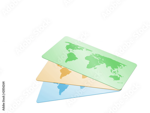 three card with world map
