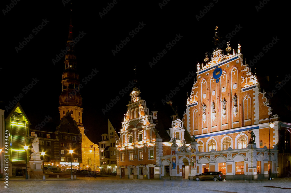 riga old city. city hall square at night 7107