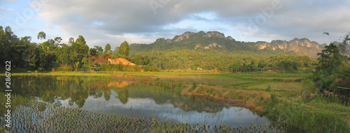 lake and the ricefields at the sunset from londa to kete kesu, r