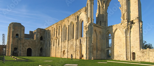 the maillezais french abbey at the sunset, france, panorama photo
