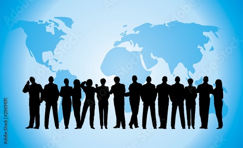 business crowd blue globe