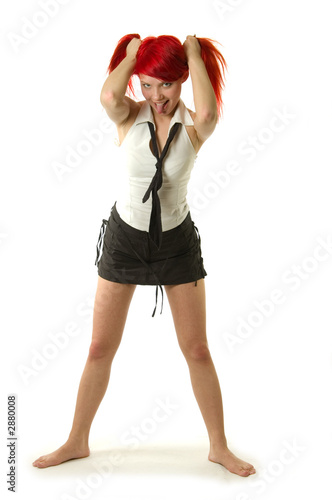 crazy anime schoolgirl isolated on white