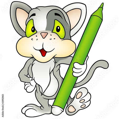 gray kitten as painter