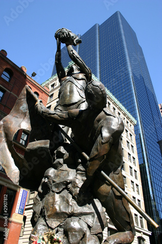 boston statue and skyscraper