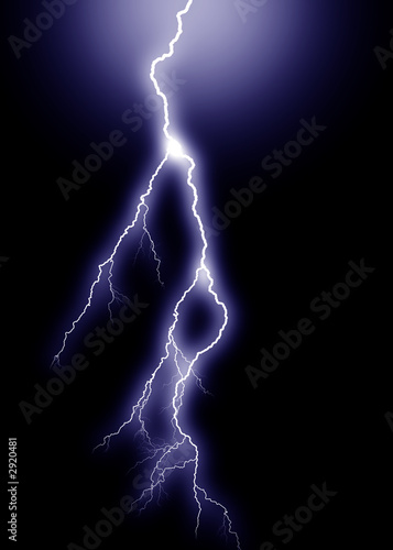 blue lightning, vertical from above, centered