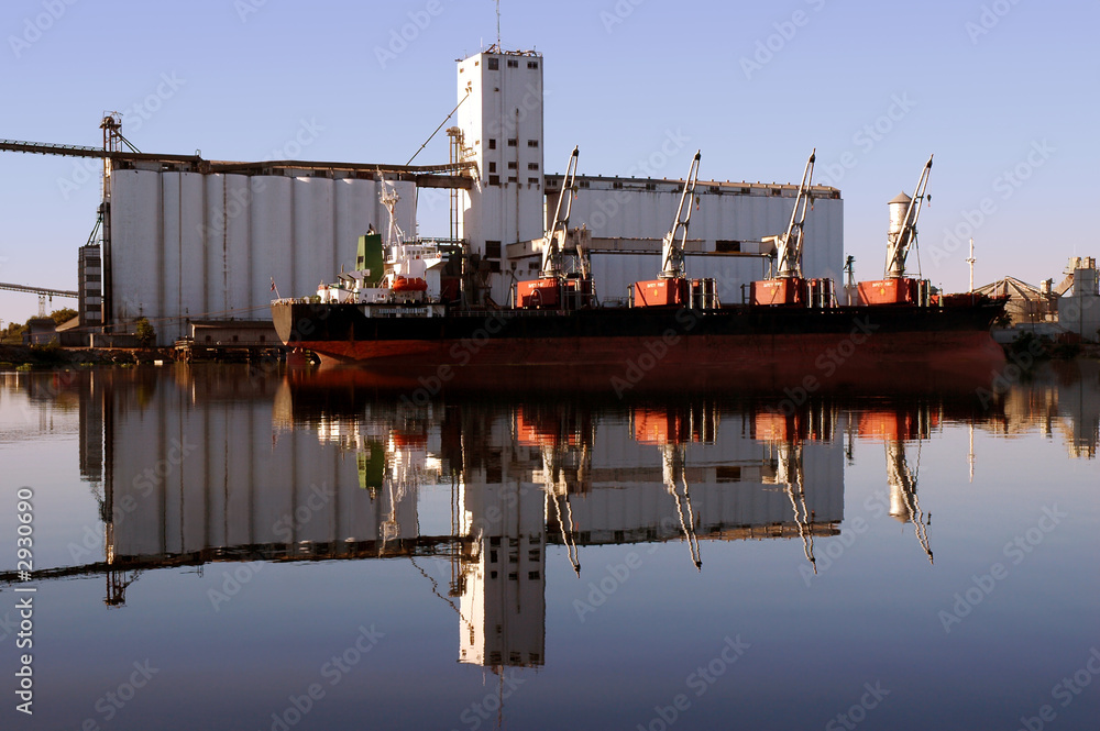 seaport red ship reflection
