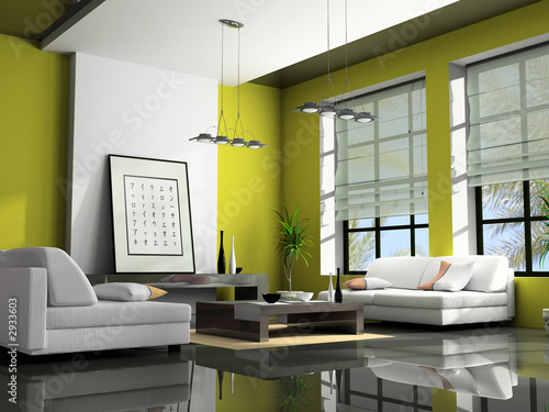 home interior with sofas green 3d rendering
