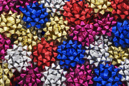 multi-coloured metallic gift bows