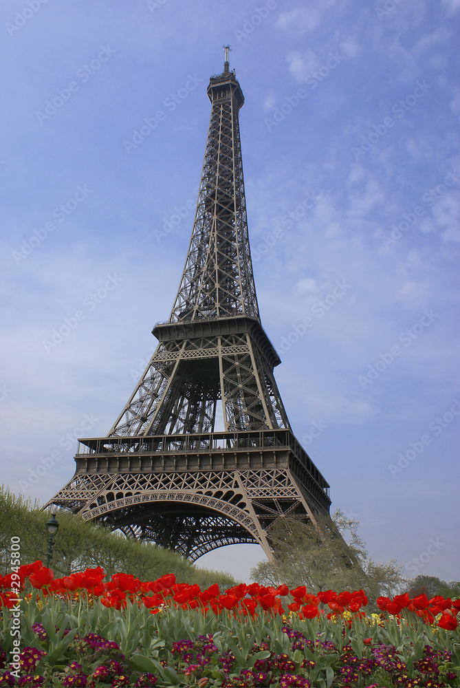 Paris, Eiffelturm im Frühling, Hochformat, Textraum, Copy space