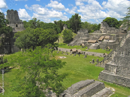 plaza of old maya ruins in the jungle, tikal, guatemala photo