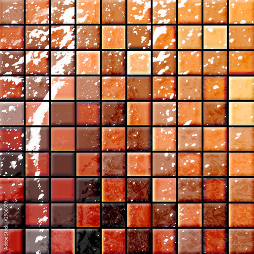 bathroom's tiles orange and red