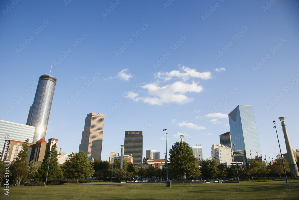 Skyline behind Centennial Olympic Park in downtown Atlanta, Geor