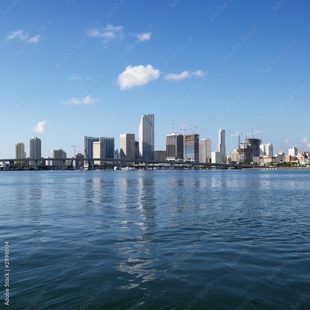 Waterfront skyline of Miami, Florida, USA.