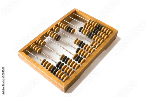 old wooden abacus with a calculated sum.