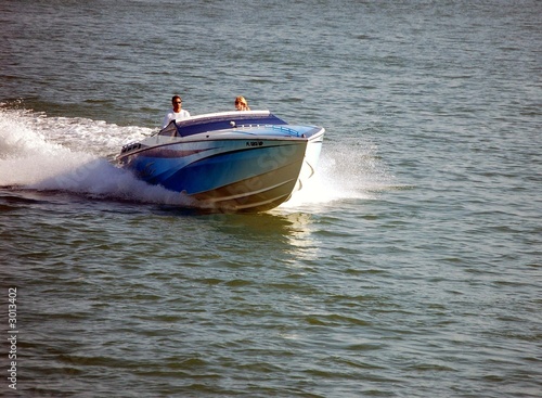 blue motor boat