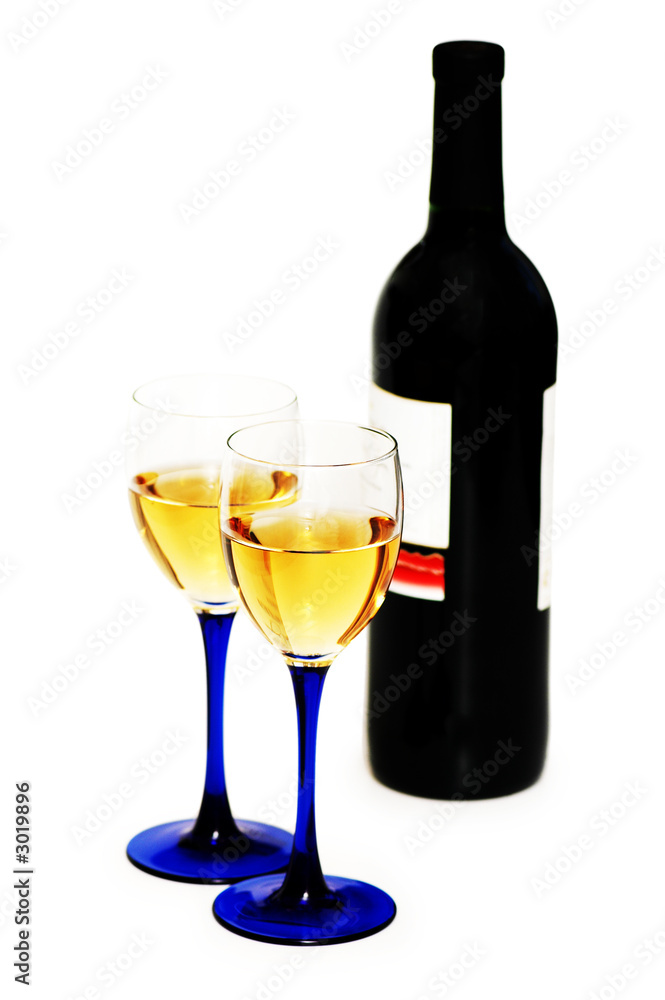 two glasses and bottle of wine isolated on white two glasses and bottle of wine isolated on white