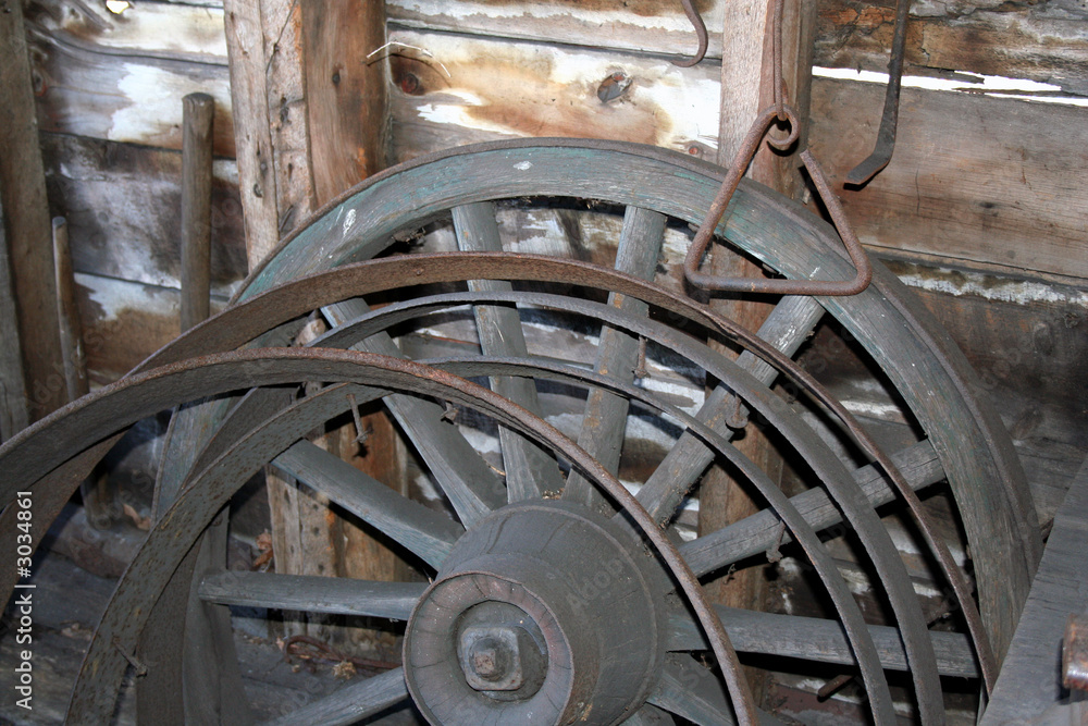 old wooden carriage wheel