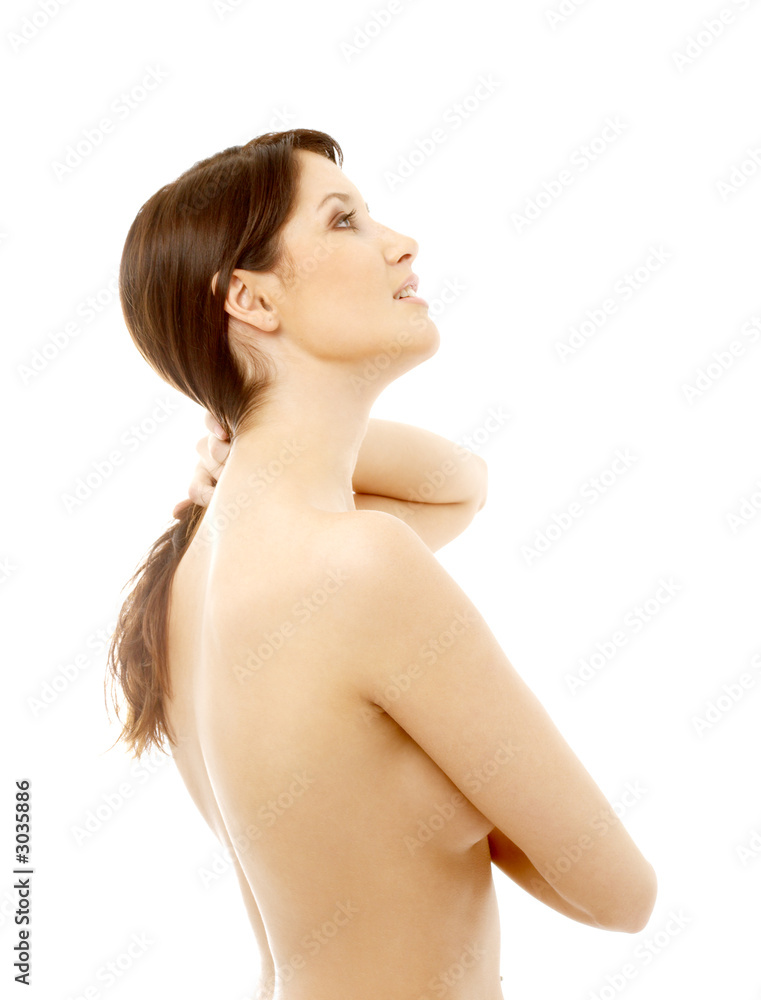 Obraz premium topless brunette looking up #2