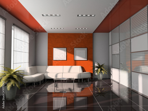 offes  interior with orange ceiling 3d rendering