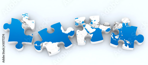 four globe puzzles isolated