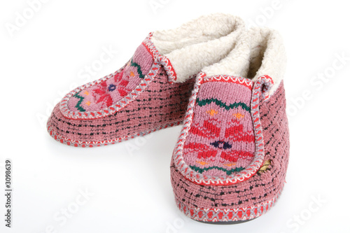 old soft fur warm slippers