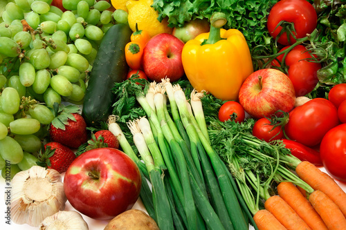 close-up of fresh vegetables and fruits