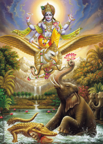 indian god vishnu with garud dav the vahan of vish