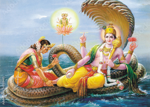 indian god bhagwan vishnu with laxmi mata
