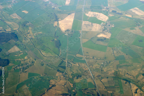 aerial view - roads, fields and villages