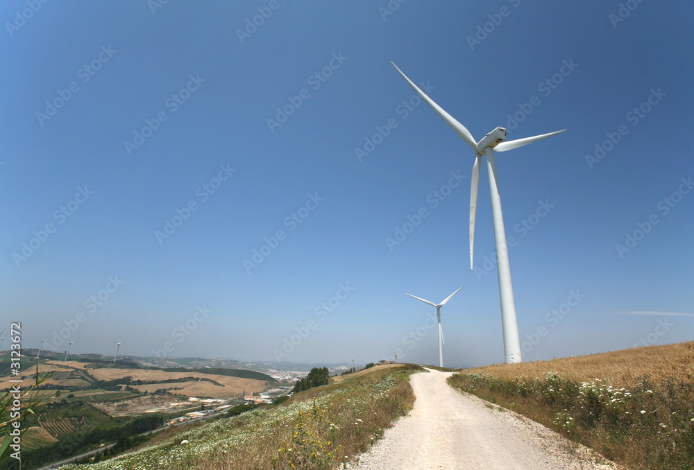 road with wind turbines