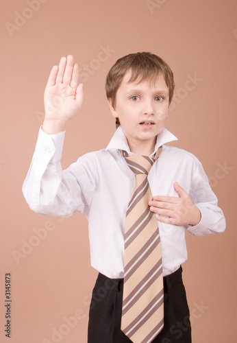 Photography young businessman taking an oath