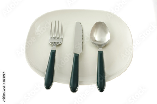 fork, knife and spoon on a plate