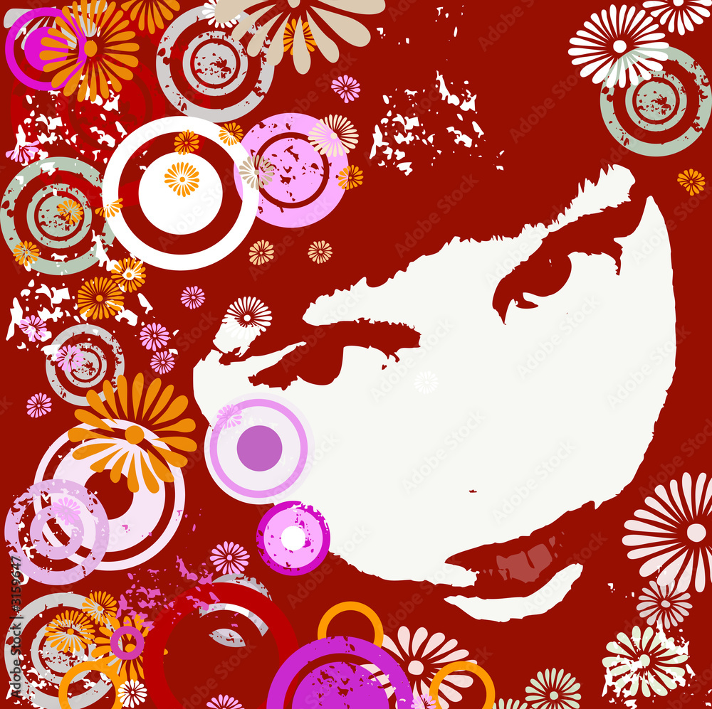 girl with circles and flowers