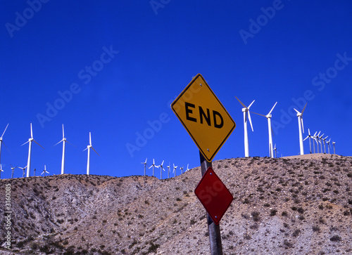 wind mills and traffic sign photo
