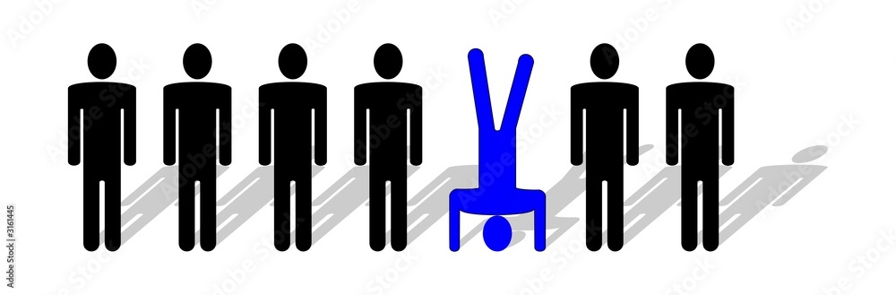people in row, one headstanding people in row, one headstanding