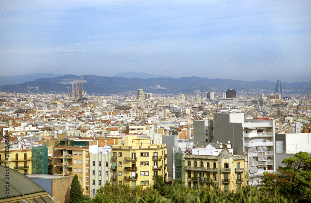 barcelona skyline with sagrada familia