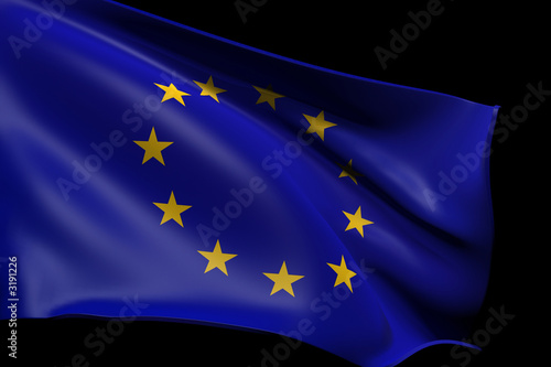 Bandiera europea mossa dal vento. Rendering 3d