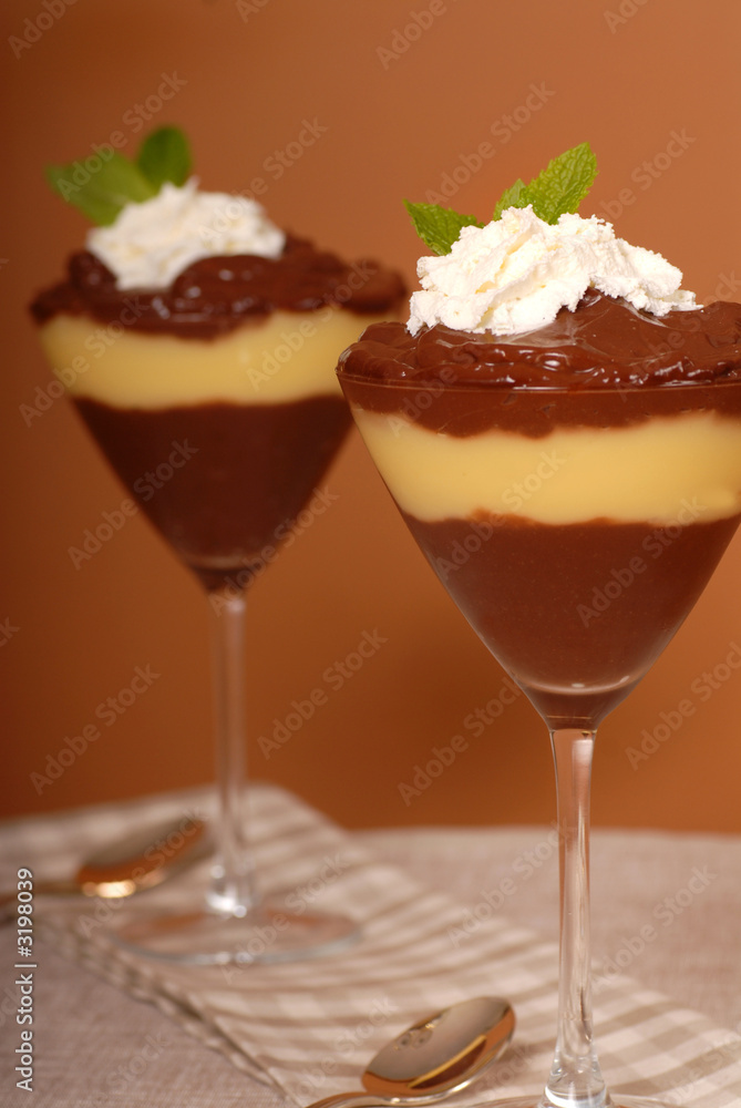 chocolate and vanilla puddings in martini glasses chocolate and vanilla puddings in martini glasses