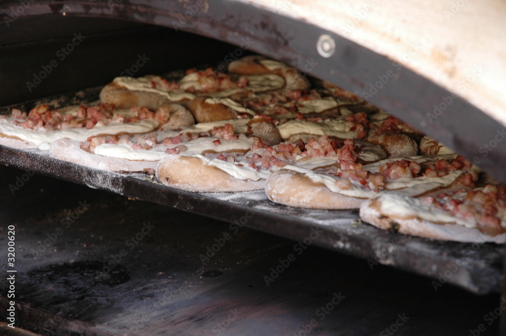 fresh pizza bread in furnace