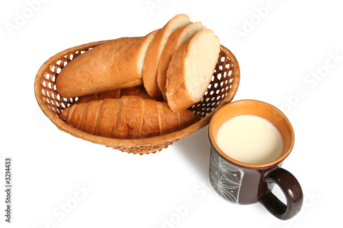 white bread and a mug with milk.